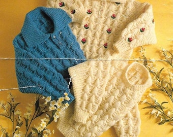 knitting pattern, children's, boy's, girl's, aran jumper, sweater, floral embroidery, pdf, instant download, digital download