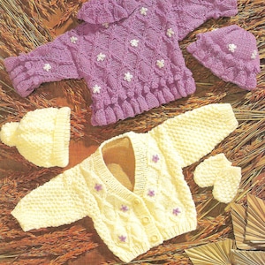knitting pattern, girl&#39;s sweater, jumper, cardigan, hat, mittens, aran, ages 0 to 10 years, pdf