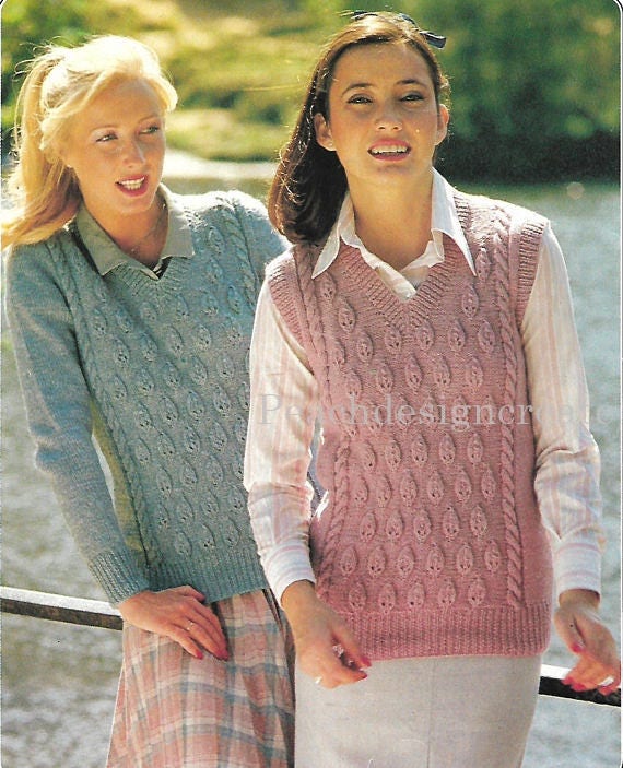 Patron de tejido para mujer diseno de hojas para dama pullover sueter tallas 32 a 40 pulgadas moda anos 70 punto doble pdf Etsy Espana