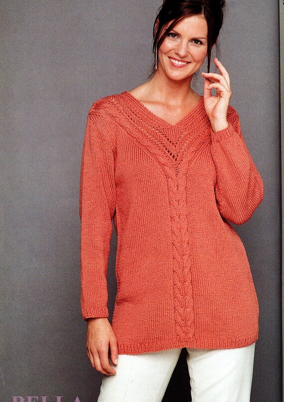 PDF knitting pattern women's ladies cable knit sweater V Etsy