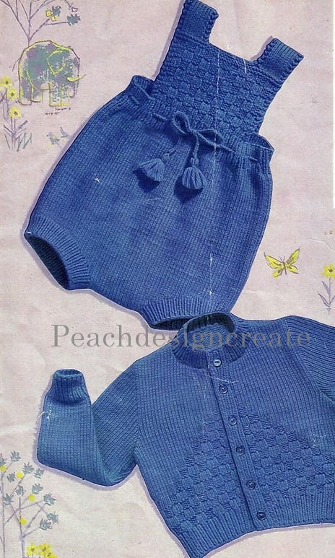 Knitting Pattern, Baby Romper Suit and Cardigan, Sizes 22 to 24 In, Pdf
