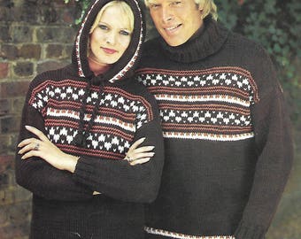 Vintage Fair Isle Knit Hoodie & Polo Neck Sweater Pattern (Digital Download)