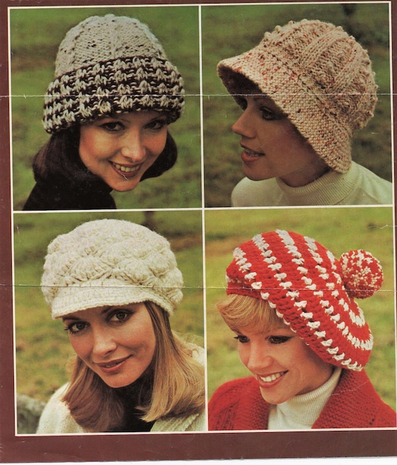 Knitting Crochet Vintage Hats Patterns Four Hats Cloche Beanie Beret Peaked Cap Chunky Knitting Chunky Crochet Instant Download PDF Etsy