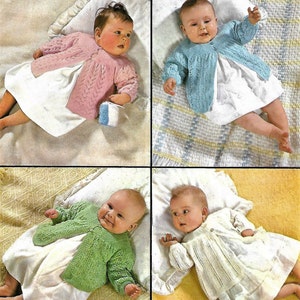 PDF knitting pattern, babies matinee coat jacket, four lace design, fashion baby, 3 ply, instant download, digital download