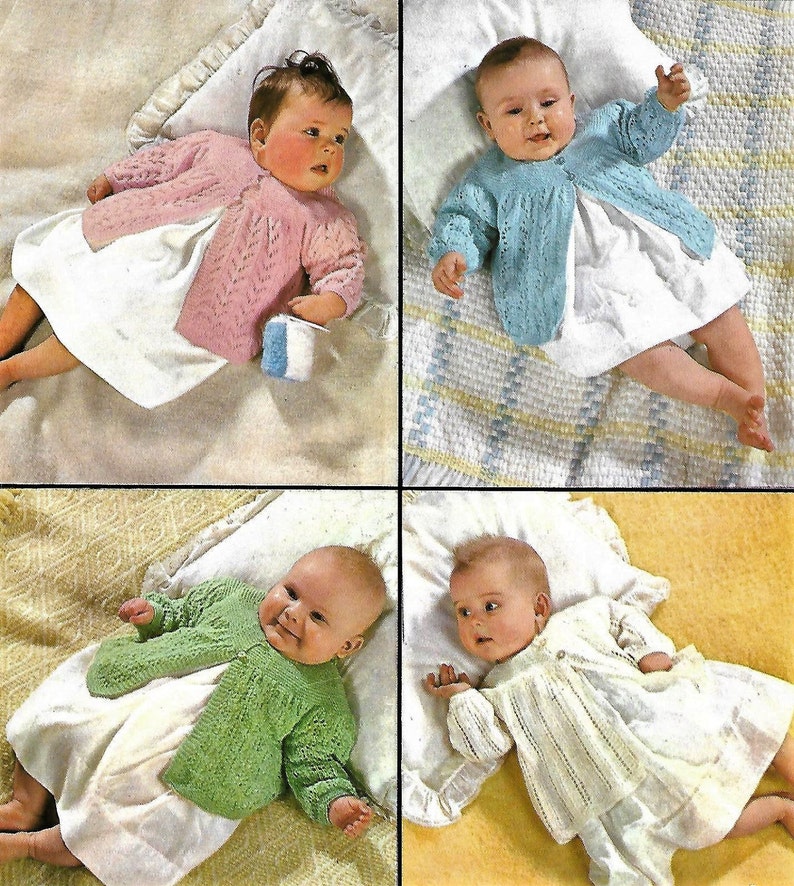 PDF Knitting Pattern Babies Matinee Coat Jacket Four Lace Etsy UK