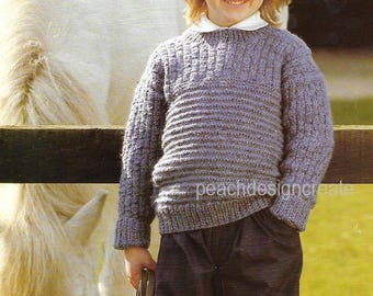 knitting pattern, pdf, boys sweater, jumper, aran yarn, sizes 22-30 inch, instant download, digital download