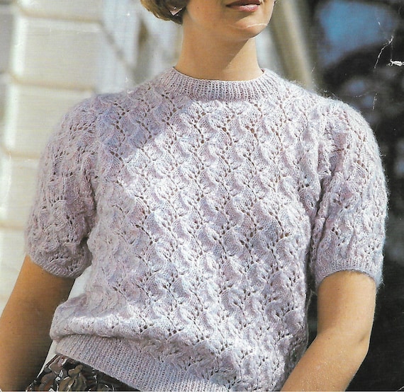 knitting pattern, women's ladies lace top, sweater, sizes 32-40 inch,  double knitting, pdf