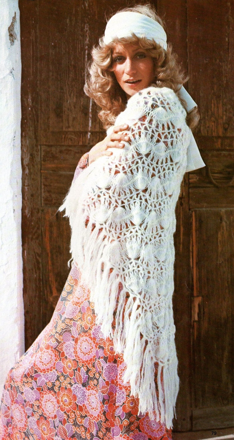 40 Crochet Techniques Patterns with Tunisian Scarves, Doilies, and Filet Designs 34 Crochet Shawl Pattern: 70s Boho Hairpin Lace Wrap