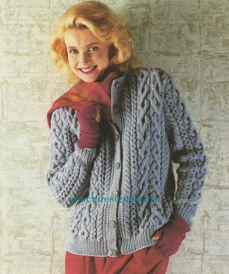 PDF knitting pattern, women's ladies cable knit cardigan, jacket, aran, sizes 32-42 in, digital download, instant download image 1