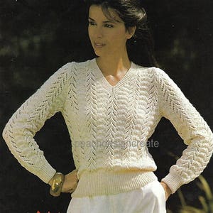 PDF knitting pattern womens ladies lacy knit sweater 4 ply sizes 32 to 40 inch digital download