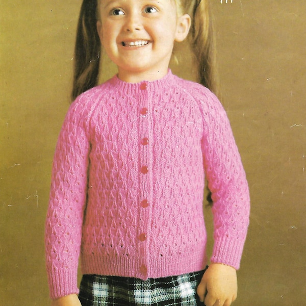 knitting pattern, pdf, girls textured cardigan, sizes 20-24 inch, instant download, digital download