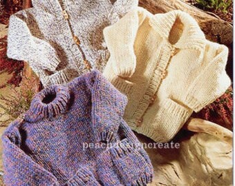 Chunky Jacket Hoodie Knitting Pattern: Children's Cardigan Sweater Sizes 22-34 inch (PDF Pattern)