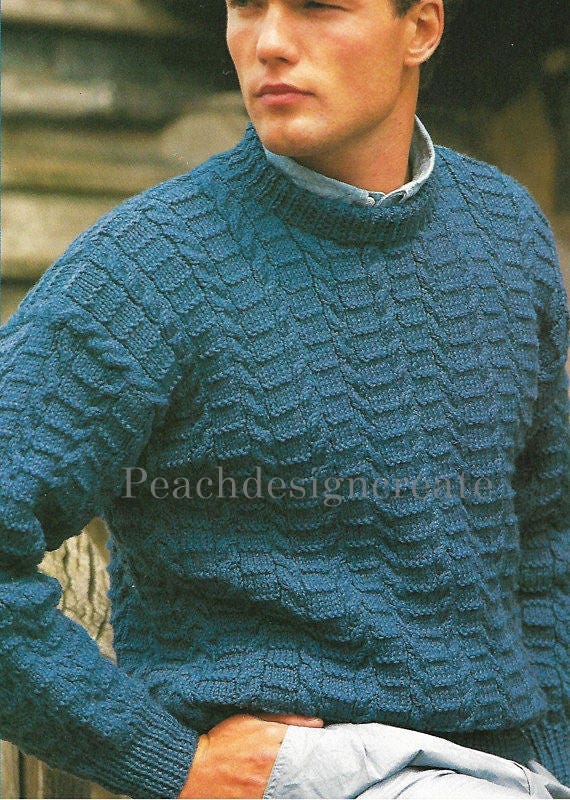 Knitting Pattern Men S Sweater Cable Aran Sizes 34 42 In Pdf Digital Download Instant Download