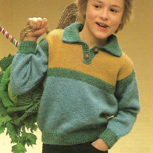 May include: A blue, green, and yellow striped knitted sweater with a button-up collar.
