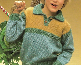 PDF knitting pattern, childs t shirt neck jumper ages 8 to teens, instant download, digital download