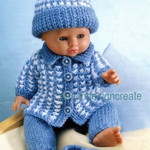 PDF knitting pattern, dolls outfit, doll clothes, hat, coat, trousers, boots,double knitting, digital download, instant download