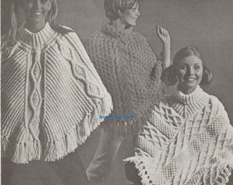 PDF Vintage knitting pattern aran cable ladies poncho ponchos Digital Download