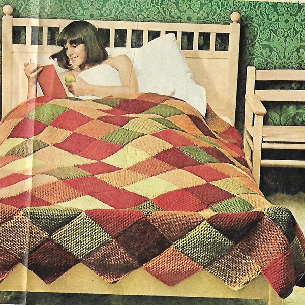 PDF knitting pattern, garter stitch easy knit patchwork bedspread, throw, blanket, home decor, digital download, yarn stash buster