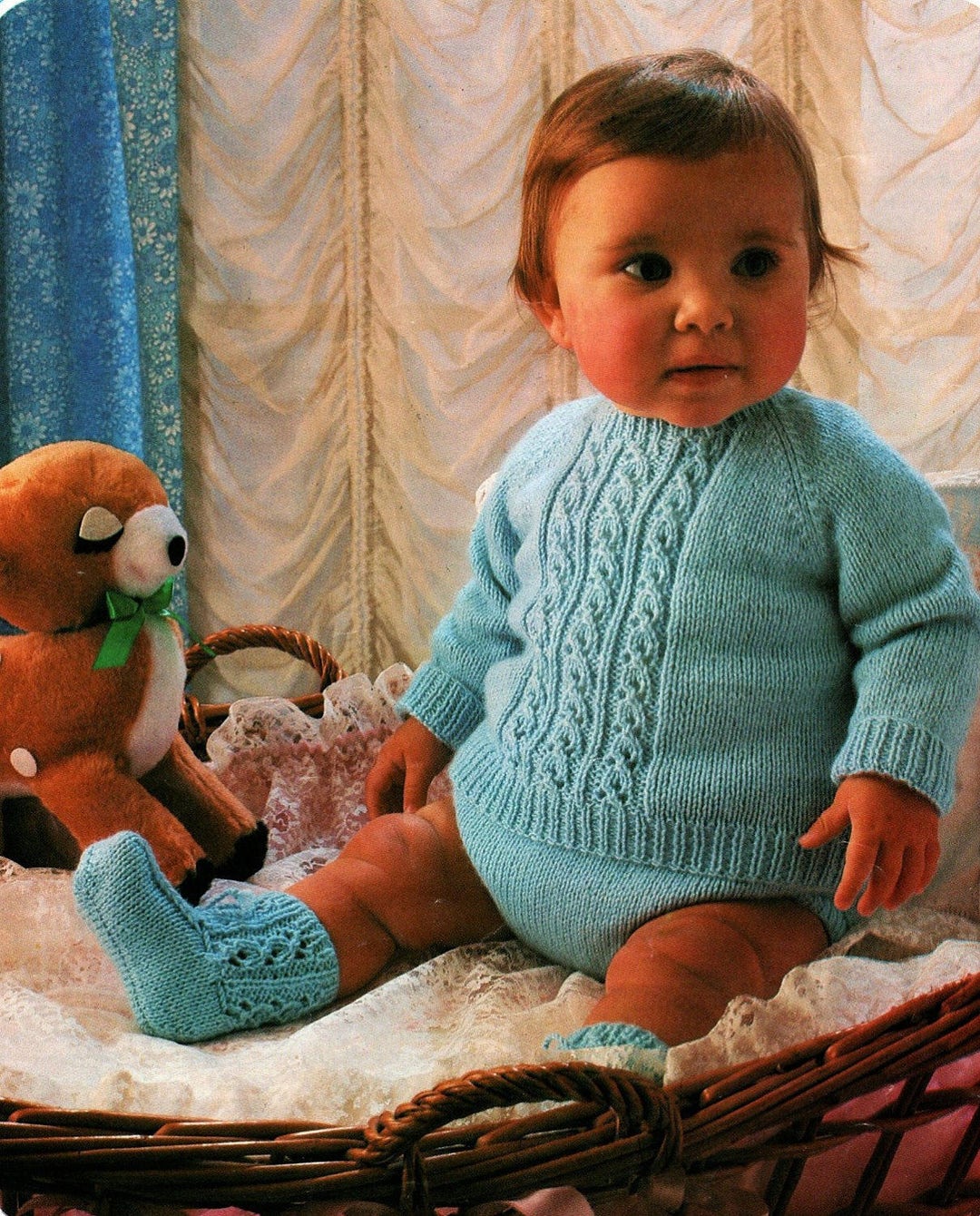 PDF Knitting Pattern Baby Cable Jumperpants Booties Digital Etsy