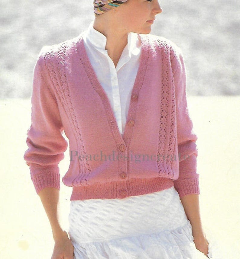 knitting pattern, women's ladies lace knit cardigan, sizes 30-44 inch, 4 ply, image 1