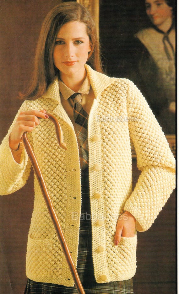PDF Knitting Pattern Womens Ladies Aran Bobble Cardigan Jacket