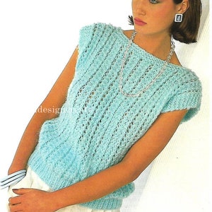 lady&#39;s lacy top vintage knitting pattern, women&#39;s ladies lace top, lace cable, instant download, PDF sizes 30 to 40 inches
