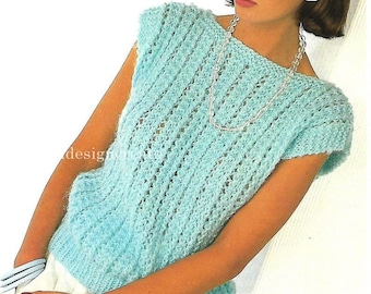 lady's lacy top vintage knitting pattern, women's ladies lace top, lace cable, instant download, PDF sizes 30 to 40 inches