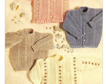 knitting pattern, pdf, baby boy girl sweater, jumper, cardigan, ages birth to 4 years, double knitting, digital download