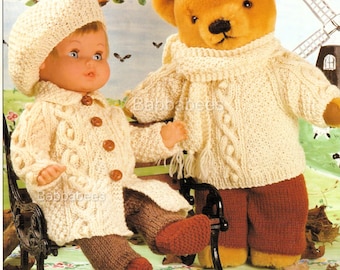Doll & Teddy Cable Knit Outfit Pattern (PDF Download)