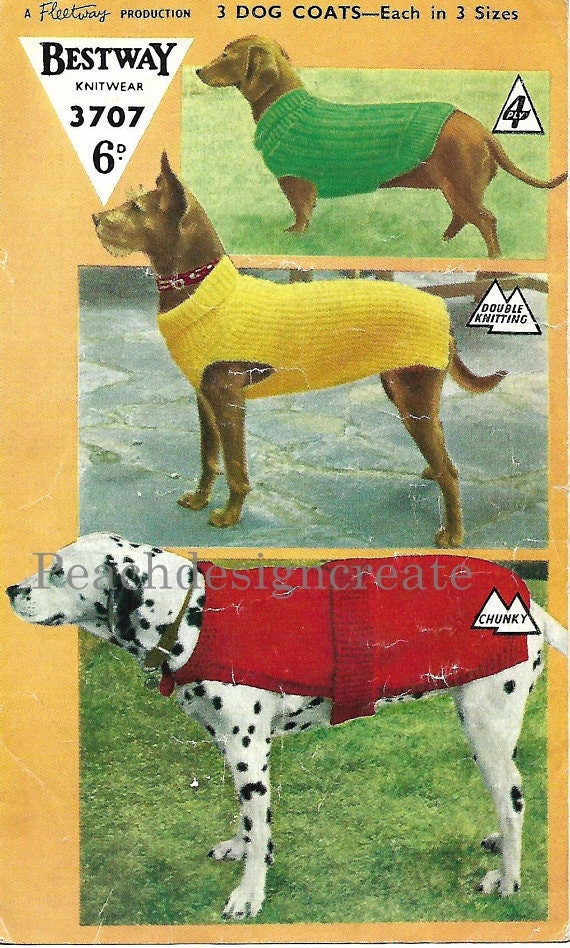 Knitting Pattern Dogs Coat 3 Dog Coats in 3 Sizes Each Pdf Etsy UK