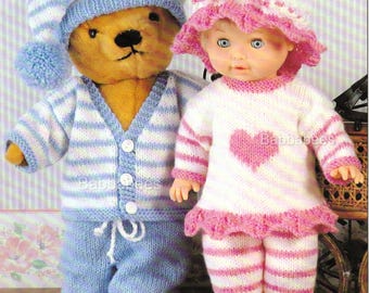 PDF knitting pattern dolls teddy doll  pyjamas digital download Double Knitting