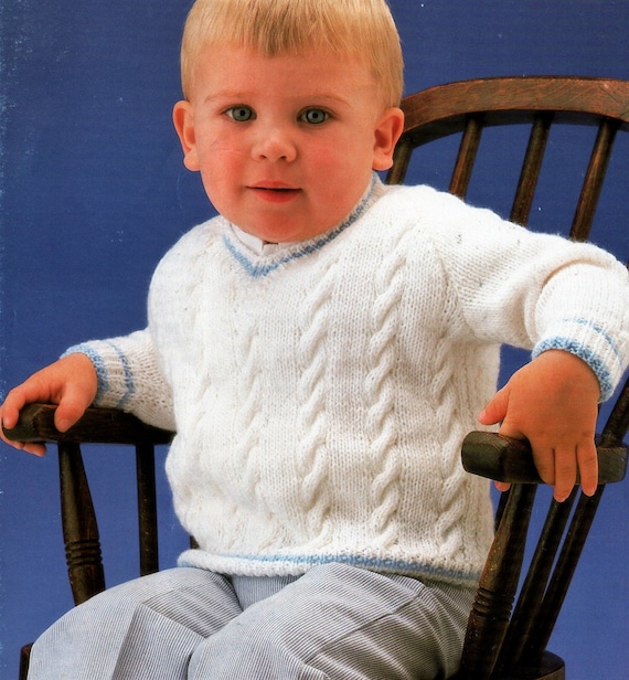 Knitting Pattern Baby Boys Jumper & Boots Easy To Knit 