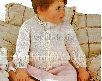 pdf, knitting pattern, baby girl, 4 ply leaf design cardigan, sizes 17-19 in, digital download