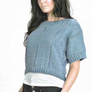 knitting pattern, women's, ladies,  pullover, crop top, sizes 32 to 42 in, double knitting, pdf, digital download