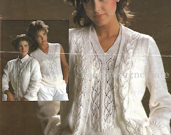 PDF knitting pattern, ladies two piece, cardigan, slipover,  digital download,