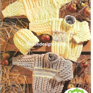 PDF knitting pattern baby boy girl, toddler, Aran, jacket cardigan, sweater, hat, pram set, sizes 16-30 inch,  digital download