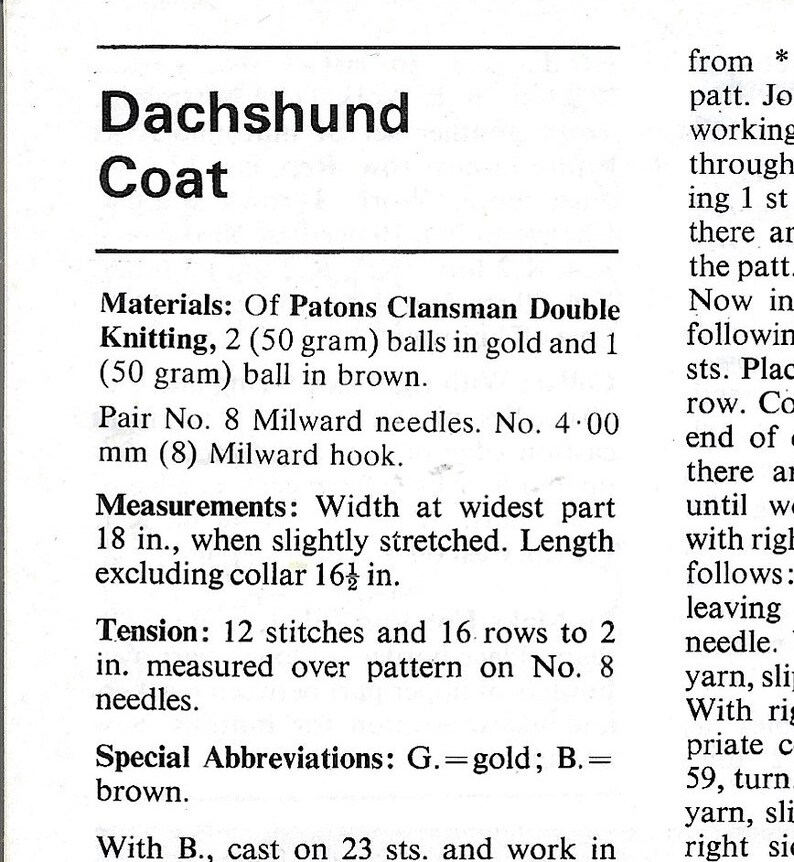 PDF Knitting Pattern Dachshund Dog Coat Jacket Sausage Dog Etsy