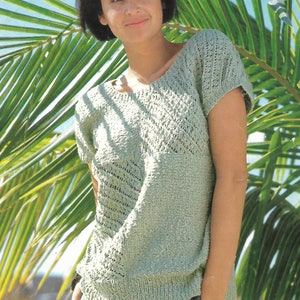 knitting pattern, women's ladies summer cotton knit top, sizes 32-44 inch,