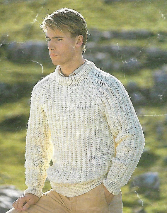 knitting pattern, pdf, mens, mans rib fisherman sweater, jumper, sizes  38-46 inch, chunky, instant download, digital download