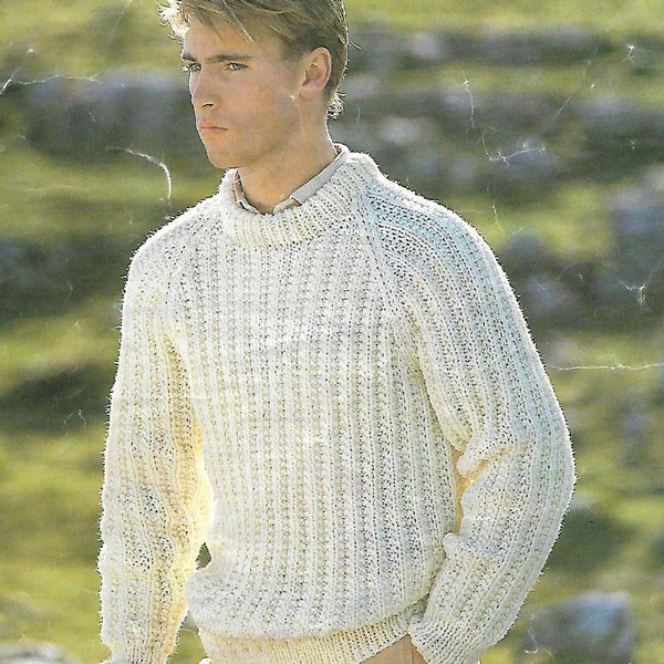 knitting pattern, pdf, mens, mans rib fisherman sweater, jumper, sizes 38-46 inch, chunky, instant download, digital download