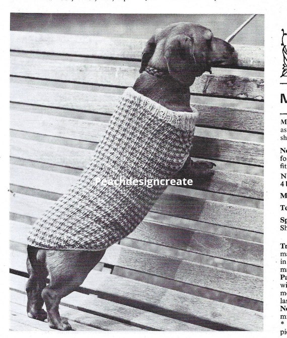 Vintage Dachshund Dog Coat Knitting Pattern (PDF Download)