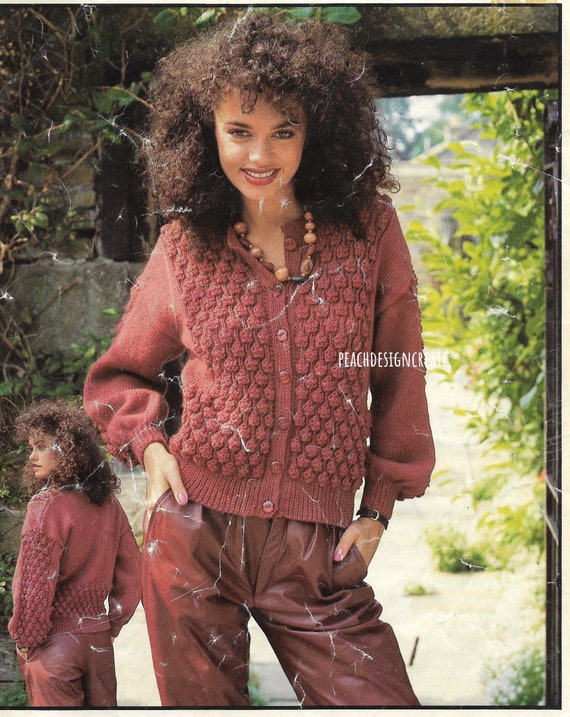 PDF knitting pattern womens ladies popcorn bobble jacket cardigan, sizes  30-40 inch, double knitting, digital download