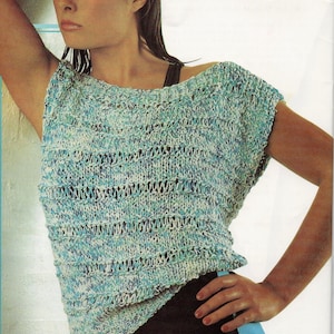 1980's vintage knitting pattern, women's ladies cotton knit top, summer top, easy knit,retro fashion, instant download, PDF