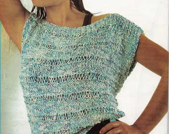 1980's vintage knitting pattern, women's ladies cotton knit top, summer top, easy knit,retro fashion, instant download, PDF