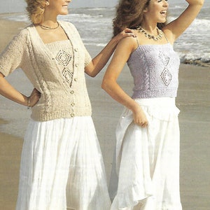 knitting pattern, women&#39;s, ladies cami top, cardigan, sizes 30 to 38 in, double knitting, pdf