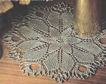 knitting pattern, crochet edge lace design table mat, floral leaf, home decor, pdf