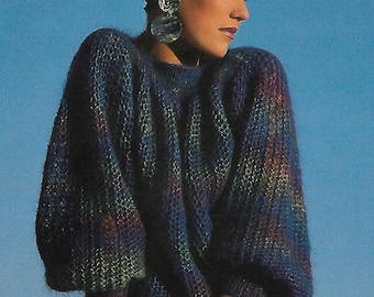 knitting pattern, vintage style,  ladies sweater, jumper, sizes 32-42 in, pdf, digital download
