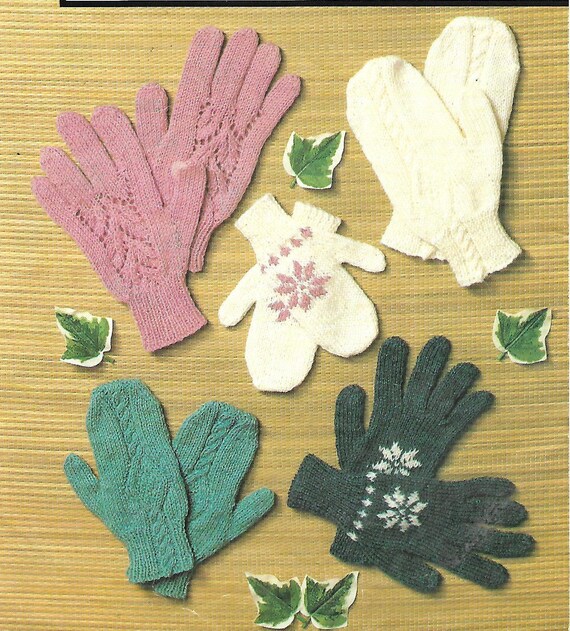 Fair Isle Gloves & Mittens Knitting Pattern: Lacy Double Knit (PDF