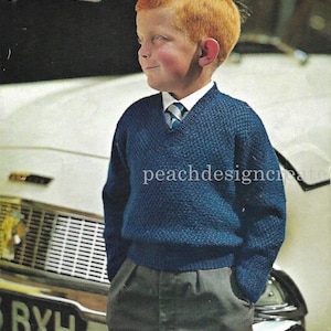 pdf, knitting pattern, boys v neck sweater, sizes 26-30 in, pdf, digital download