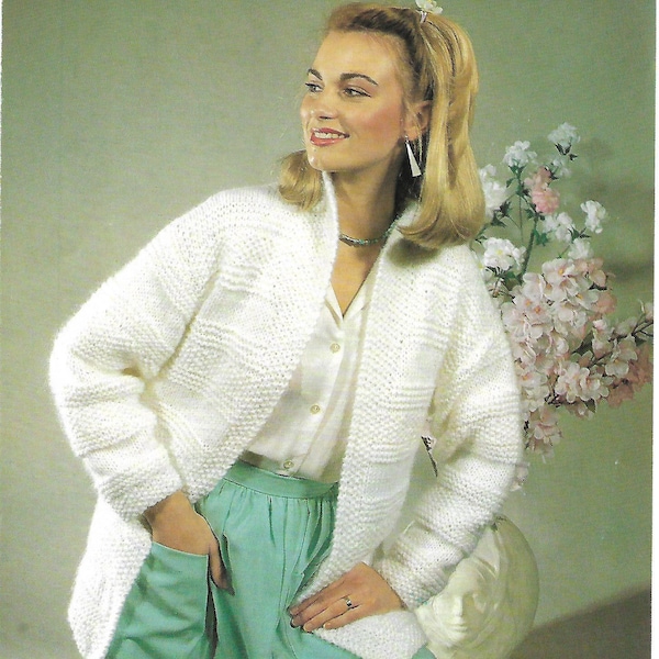 knitting pattern, ladies, easy knit, jacket, cardigan, sizes 30-38 in, pdf, digital download